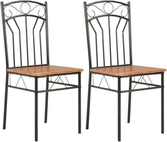 Modern Farmhouse Dining Chairs Set of 2 Brown MDF with Steel Frame Mid-Century Design for Kitchen Dining Room and Living Room Furniture
