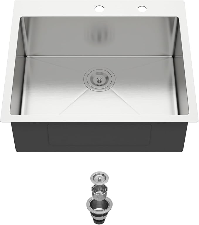 25 Inch Stainless Drop in Kitchen Sink - 25" x 22" Kitchen Sink Drop in Stainless Steel 16 Gauge 9" Deep Single Bowl Sink Basin RV Bar