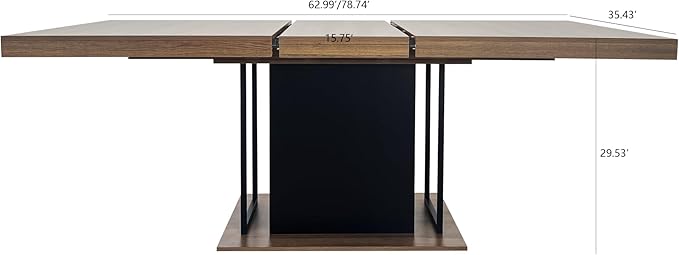 78.74" Wooden Extendable Dining Table for 8-10 People, Modern Farmhouse Expandable Kitchen Table with Black Pedestal Base, Long Large Rectangular Extendable Kitchen Dining Room Table, Brown