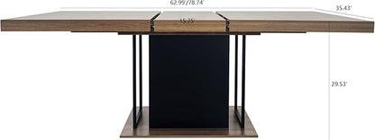 78.74" Wooden Extendable Dining Table for 8-10 People, Modern Farmhouse Expandable Kitchen Table with Black Pedestal Base, Long Large Rectangular Extendable Kitchen Dining Room Table, Brown