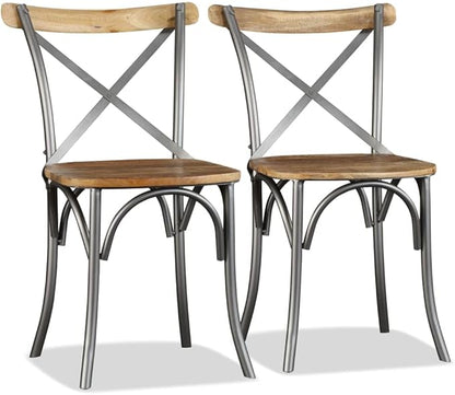 Dining Chair Set of 2 Modern Farmhouse Solid Mango Wood Seat Industrial Metal Frame 20.5 x 20.1 x 33.1 in Comfortable Accent Seat for Dining Room Kitchen Living Room