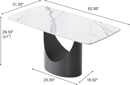 63 Inch Sintered Stone Dining Table for 4-6, Modern Rectangle Kitchen Table with Heat Resistant Top, Scratch Proof Metal Base, Multifunctional Meeting Desk for Home Office