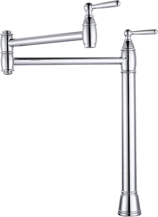 ARCORA Pot Filler Deck Mount, Solid Brass Pot Filler Faucet Chrome Stove Faucet with Stretchable Double Joint Swing Arms
