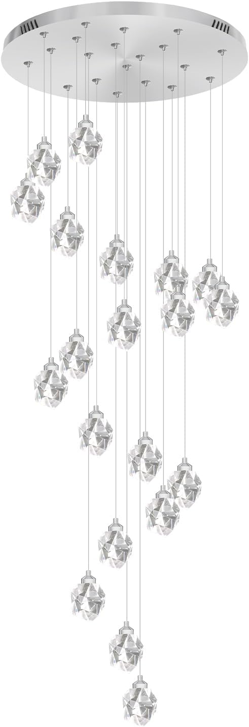 20-Light Modern Crystal Chandeliers for Staircase Foyer High Ceilings Chandeliers Long Spiral Crystal Chandeliers,K9 Crystal Drop Chandelier D28XH135inch