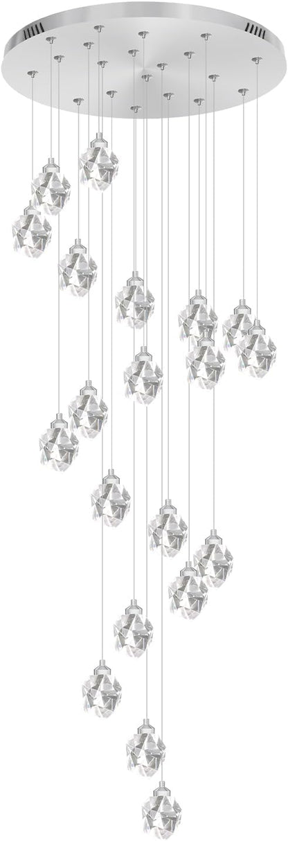 20-Light Modern Crystal Chandeliers for Staircase Foyer High Ceilings Chandeliers Long Spiral Crystal Chandeliers,K9 Crystal Drop Chandelier D28XH135inch