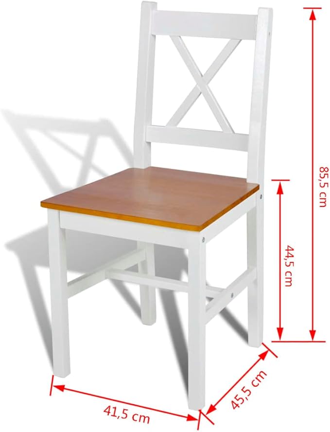 6-Piece Dining Chairs Set White and Natural Wood Rectangular Solid Pine Wood Ergonomic Design for Modern Farmhouse Kitchen and Dining Room