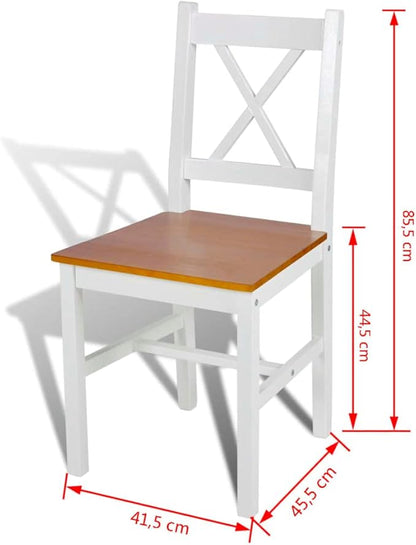 6-Piece Dining Chairs Set White and Natural Wood Rectangular Solid Pine Wood Ergonomic Design for Modern Farmhouse Kitchen and Dining Room