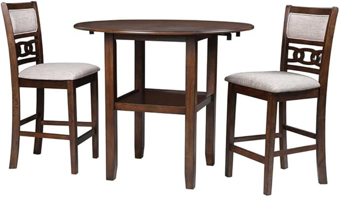 New Classic Furniture Gia 3-Piece Drop Leaf Counter Table Set with 2 Chairs, 42-Inch, Cherry