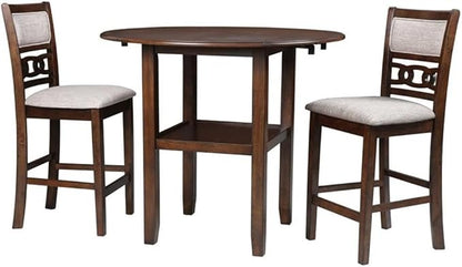New Classic Furniture Gia 3-Piece Drop Leaf Counter Table Set with 2 Chairs, 42-Inch, Cherry