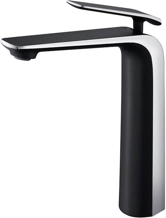 TOCALOCA Tall Bathroom Basin Faucet Matte Black and Silver Chrome, Bathroom Vessel Sink Faucet Brass, Single Handle One Hole Vanity Sink Mixer Tap Faucet for Blow Sink Lavatory, Hot and Cold Water