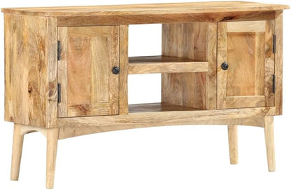 Solid Mango Wood Sideboard, Rectangular Brown Storage Cabinet, Lacquered Finish, 39.4" Living Room Buffet, Natural Grain Furniture for Dining Space Kitchen Furnitur