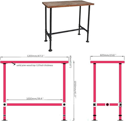 Diwhy 5 Piece Bar Table and Barstool Set Industrial Rectangular Pipe Dining Pub Bar Desk and Kitchen Counter Height Adjustable Stool with Iron Backrest Black(1 Table + 4 Chairs)