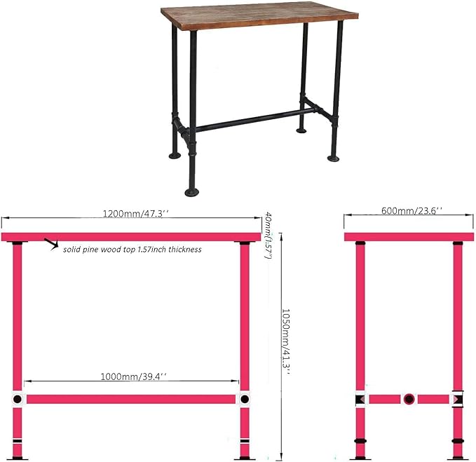 Diwhy 5 Piece Bar Table and Barstool Set Industrial Rectangular Pipe Dining Pub Bar Desk and Kitchen Counter Height Adjustable Stool with Backrest Black(1 Table + 4 Chairs)