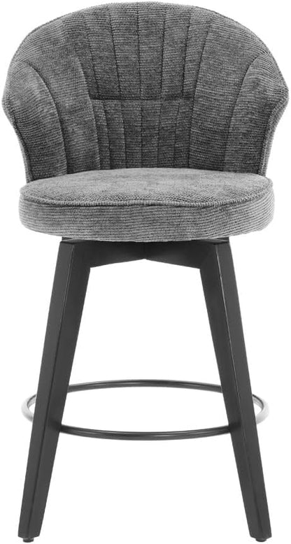 Set of 2 Counter Height Swivel Bar Stools, Chenille Upholstered Chairs with Wide Backrest for Bar, Kitchen Island, Dining Room, Dark Grey (Dark Grey + Chenille + Foam)