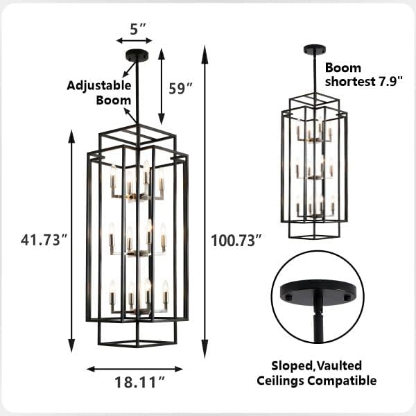 12 Lights Pendant Light, Metal Lantern Island Light, Vintage Black Ceiling Light, Industrial Tiered Hanging Light Fixture, Farmhouse Chandeliers for Dining Room, Living Room, Kitchen