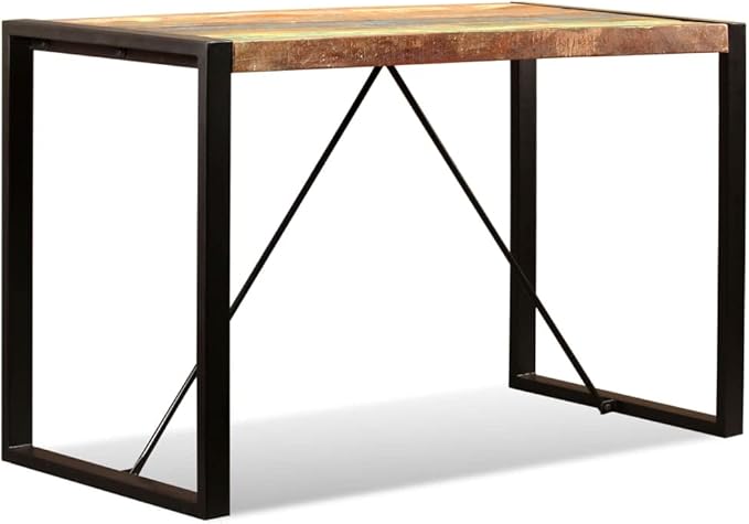Industrial Dining Table, 47.2 in Long, Solid Reclaimed Wood Kitchen Furniture for Small Spaces, Unique Grain Pattern, Seats 4 People