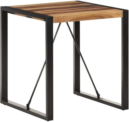 Square Dining Table, 27.6 x 27.6 in Solid Acacia Wood Top with Powder-Coated Steel Legs, Industrial Small Dining Table for 4 Persons, Indoor Kitchen or Dining Room Use