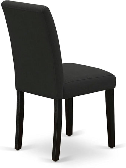 East West Furniture ABP6T24 Abbott Parson Chairs - Black Color Linen Fabric Upholstered Dining Chairs, Set of 2, Wirebrushed Black