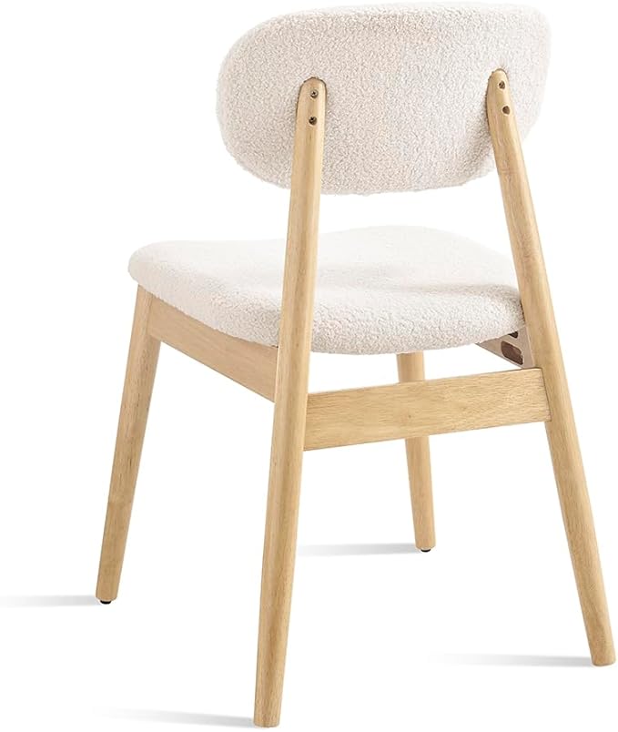 Wooden Dining Chairs Set of 4, Farmhouse Boucle Upholstered Kitchen Chairs, Step-By-Step Video Guide for Assembly, Cream