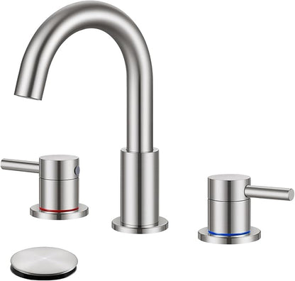 FGKQ Brushed Nickel Bathroom Faucet 3 Hole, 8 inch Widespread Bathroom Faucets for Sink 3 Hole Brushed Nickel with Pop-Up Drain Water Supply Lines