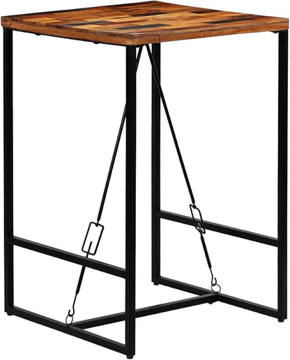 Industrial Style Solid Reclaimed Wood Bar Table 27.6"x27.6"x41.7" with Steel Legs for Kitchen Dining Room Cafe Stable Durable Furniture