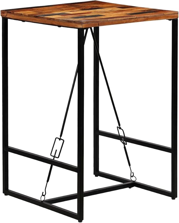 Industrial Bar Table 27.6x27.6 inch Square Pub Table, Solid Reclaimed Wood Counter Height Dining Table with Durable Powder-Coated Steel Frame for Kitchen Cafe