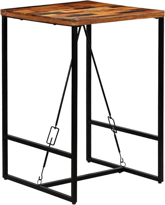 Industrial Reclaimed Wood Bar Table Solid Top Steel Legs 27.6"x27.6"x41.7" Counter Height for Kitchen Dining Room Cafe Bistro