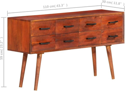 Brown Solid Mango Wood Sideboard, 8-Drawer Buffet Cabinet with Storage, Stained Finish, 43.3" Living Room Furniture Kitchen Furnitur
