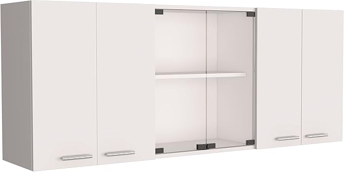 GOWE 2 Piece Kitchen Set, Kitchen Island Cart + 150 Wall Cabinet Glass, White/Light Oak