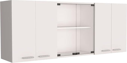 GOWE 2 Piece Kitchen Set, Kitchen Island Cart + 150 Wall Cabinet Glass, White/Light Oak