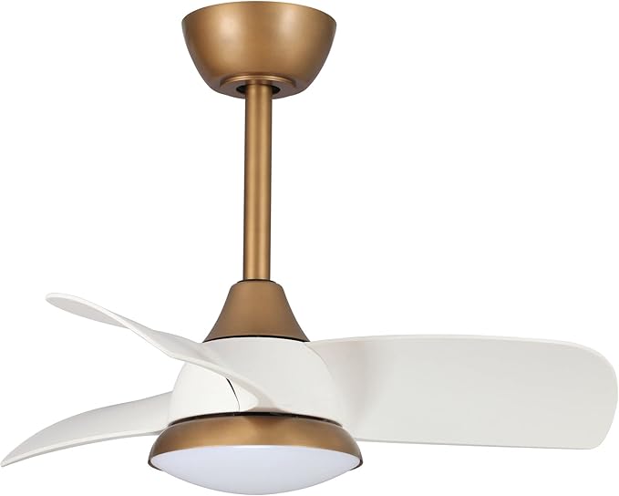 28 Inch White Gold Ceiling Fan with Light and Remote, Modern Small Ceiling Fan with Dimmable LED, 6-Speed Quiet DC Motor, Reversible Airflow, Use for Bedroom, Dining Room, Kitchen