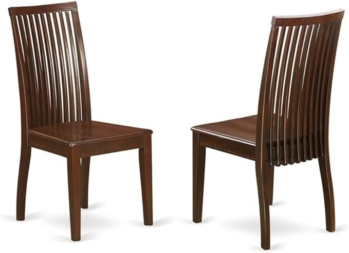 East West Furniture IPC-MAH-W Ipswich Kitchen Dining Chairs - Slat Back Wooden Seat Chairs, Set of 2, Mahogany