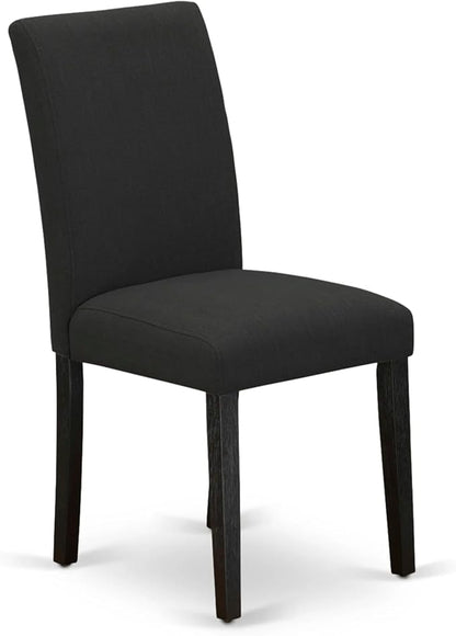 East West Furniture ABP6T24 Abbott Parson Chairs - Black Color Linen Fabric Upholstered Dining Chairs, Set of 2, Wirebrushed Black
