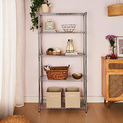 Basics 5-Shelf Adjustable Heavy Duty Steel Wire Rack, Space Saving Storage Shelving Organizer for Kitchen, Garage, No-Tool Assembly, 350 lbs Weight Capacity, 36" x 14" x 72", Chrome