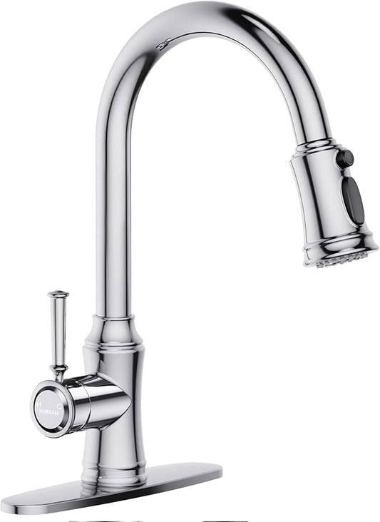 Kitchen Faucet with Pull Down Sprayer, Single Handle High Arc Utility Sink Faucet with Deck Suitable for bar for Kitchen Sink, Laundry Sink, Wet Bar or RV, Chrome