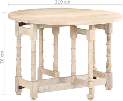 Beige Round Solid Mango Wood Dining Table 29.9 in Tall, Bleached Finish, Seats 4, Small Dining Room & Kitchen Table for Gatherings