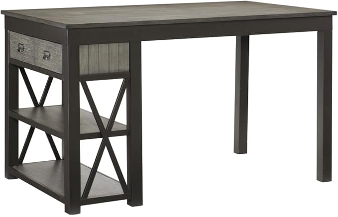 Counter Height Dining Table with Storage Drawers and Open Shelf for Kitchen Island Use