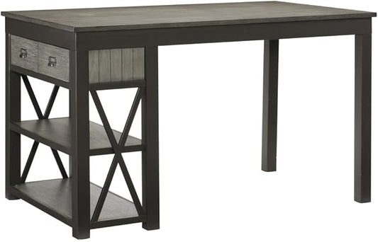 Counter Height Dining Table with Storage Drawers and Open Shelf for Kitchen Island Use