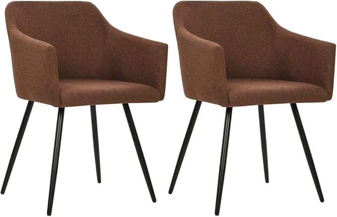 Modern Dining Chairs Set of 2, Brown 100% Polyester Upholstered Kitchen Chairs with Matte Black Metal Frame, Compact 24.4" W Accent Seating for Dining Room Living Room