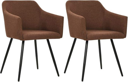 Modern Dining Chairs Set of 2, Brown 100% Polyester Upholstered Kitchen Chairs with Matte Black Metal Frame, Compact 24.4" W Accent Seating for Dining Room Living Room