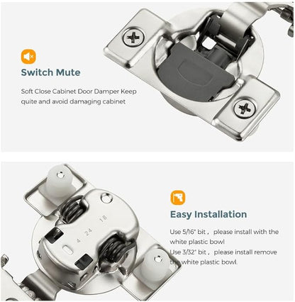 HOME EDIT 2 Pack 1 Pair 5/8 inch Overlay Soft Close Cabinet Hinges for Kitchen, Stainless Steel Three-Way Adjustable, Concealed Self-Closing Door Hinges