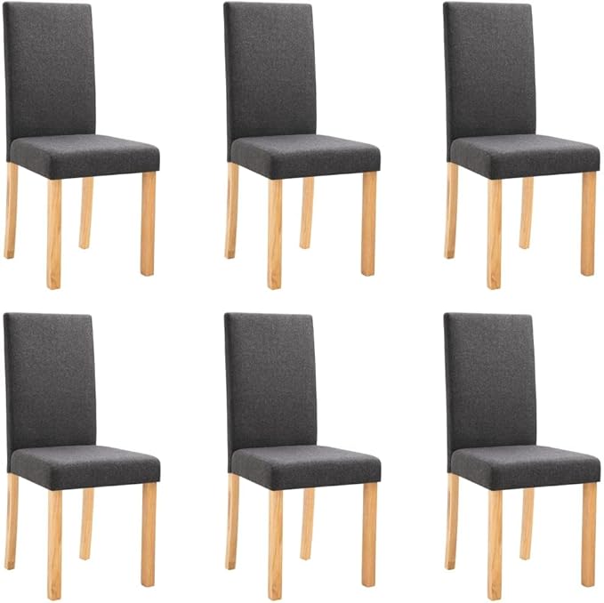 6-Piece Dark Gray Fabric Dining Chairs Set with Rubber Wood Frame - Modern Farmhouse Kitchen Chairs for Dining Room, Comfortable Upholstered Seating Furniture