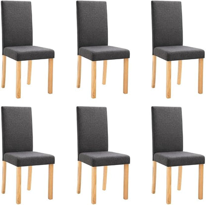 Modern Dining Chairs Set of 6 Dark Gray Fabric Ergonomic Design with Rubber Wood Legs for Dining Room Kitchen and Living Room
