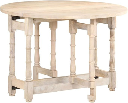 Solid Mango Wood Round Dining Table Beige Indoor Furniture for Small Spaces Kitchen Dining Room
