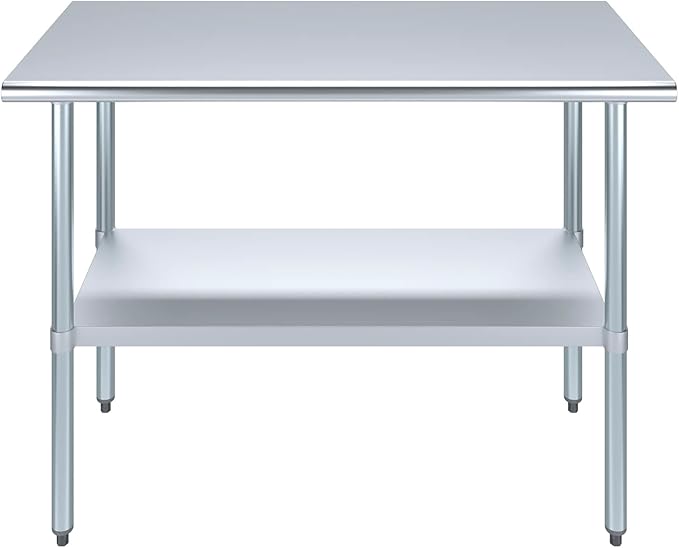 AmGood Stainless Steel Work Table with Undershelf | Kitchen Island Food Prep | Laundry Garage Utility Bench | NSF Certified (48" Long x 24" Deep)