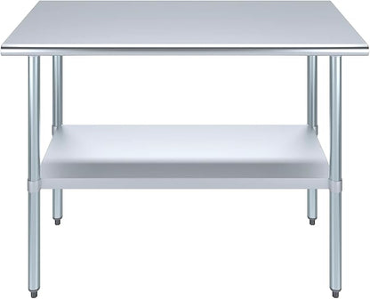 AmGood Stainless Steel Work Table with Undershelf | Kitchen Island Food Prep | Laundry Garage Utility Bench | NSF Certified (48" Long x 24" Deep)