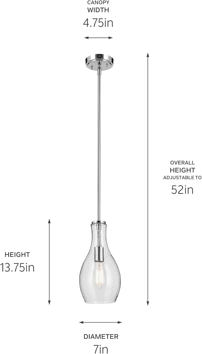Kichler Everly 13.75" 1 Light Hour Glass Pendant Clear Glass Chrome