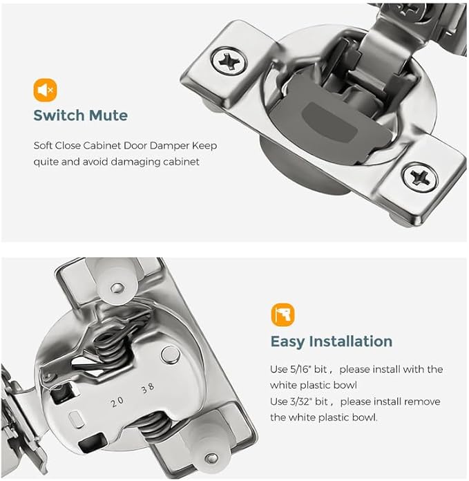 HOME EDIT 2 Pack 1 Pair 1-1/4 inch Overlay Soft Close Cabinet Hinges for Kitchen, Stainless Steel Three-Way Adjustable, Concealed Self-Closing Door Hinges