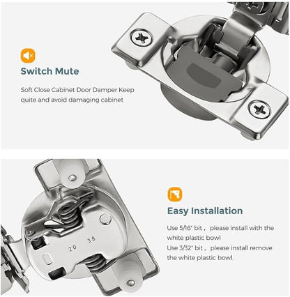 HOME EDIT 2 Pack 1 Pair 1-1/4 inch Overlay Soft Close Cabinet Hinges for Kitchen, Stainless Steel Three-Way Adjustable, Concealed Self-Closing Door Hinges