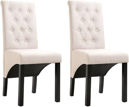 Cream Fabric Dining Chairs Set of 2 Modern Farmhouse Kitchen Chairs with Rubber Wood Frame Soft Upholstered Seats for Dining Room Vanity Living Room